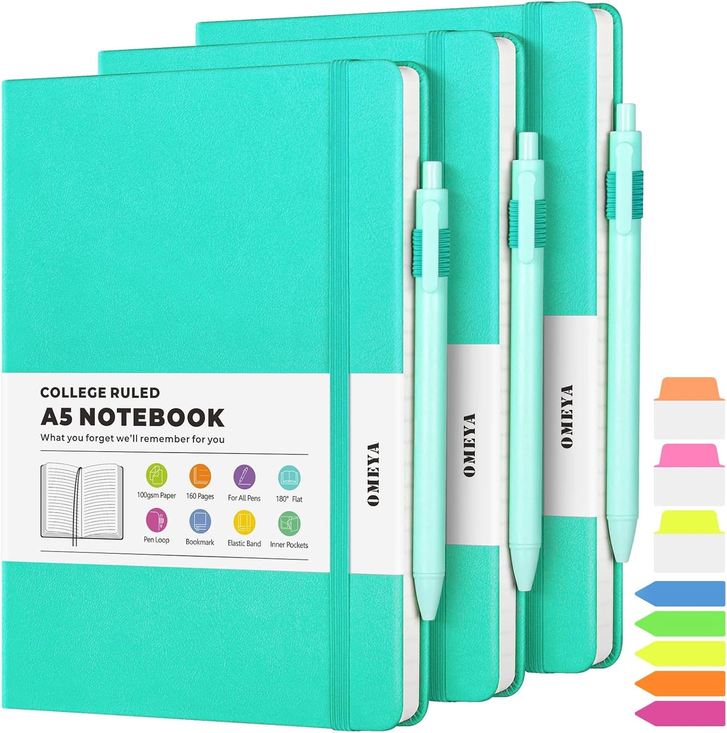 Lined Journal Notebook, 3 Pack A5 College Ruled Notebooks for Work, Hardcover Notebook Each with 2 Pockets & Pen, Leather Journal for Women, Men, 160 Pages, 100GSM Thick Paper (Black, Brown, Grey)
