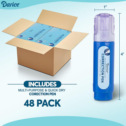 Darice Liquid Correction Pen Box of 24 - Multi-Purpose Liquid White Out Pen with Metal Tip for School, Office & Home