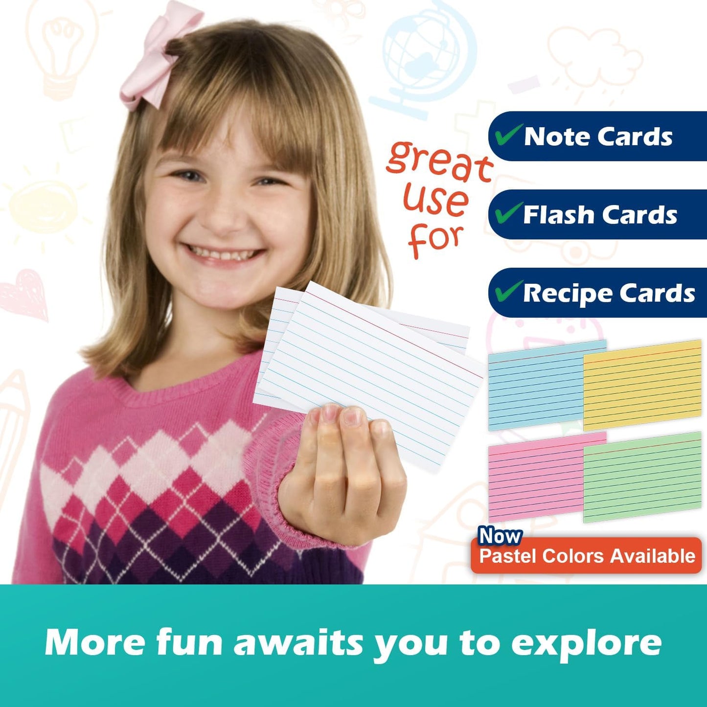Blank Index Cards 3x5 Unlined Unruled Flash Note Cards 3" x 5", White, 100 Count, 200 GSM Heavy Weight