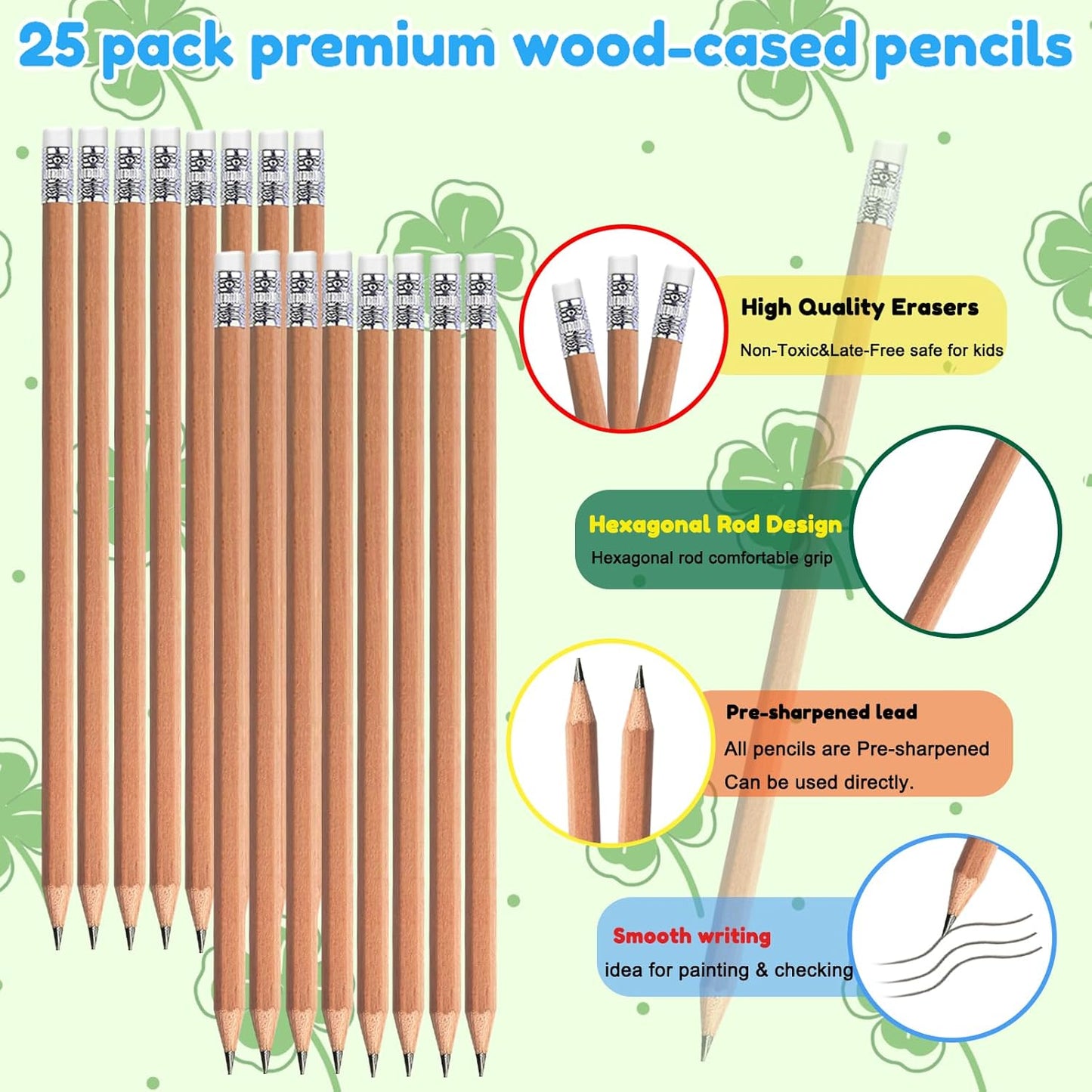Adhere 25pcs Woodcase Pencils with Eraser Premium Pre-Sharpened Hexagon Graphite 2B pencils ideal for home, office writing including a Free Sharpener(Pink・25pcs)