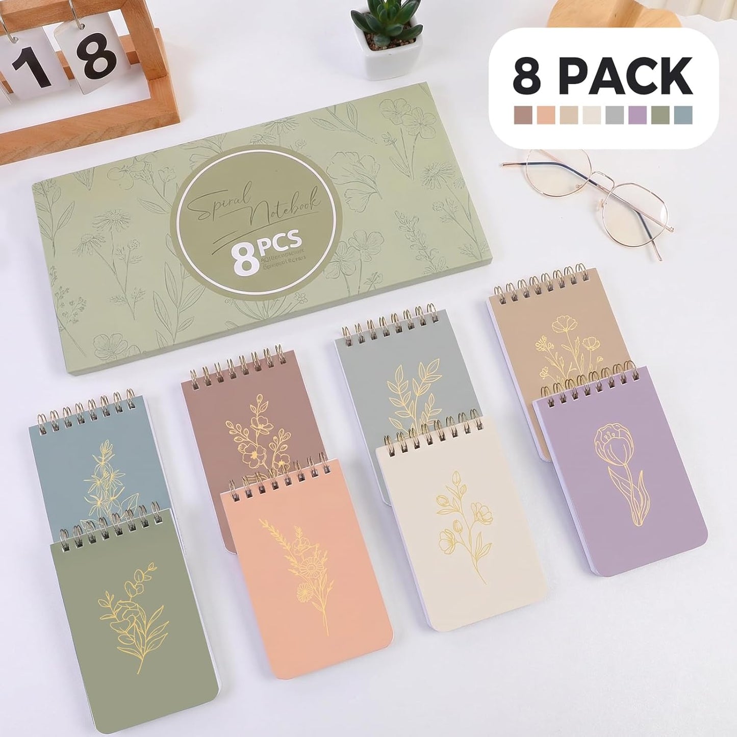 SKYDUE Small Notebooks, 3x5 Pocket Notepads with Aesthetic Covers, Mini Spiral Notebook with Lined Pages for Work Nursing School Essentials, Set Of 8