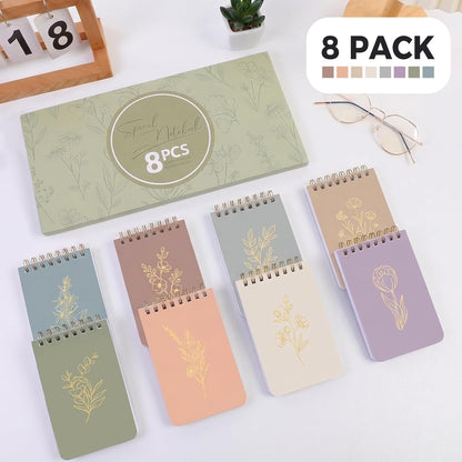 SKYDUE Small Notebooks, 3x5 Pocket Notepads with Aesthetic Covers, Mini Spiral Notebook with Lined Pages for Work Nursing School Essentials, Set Of 8