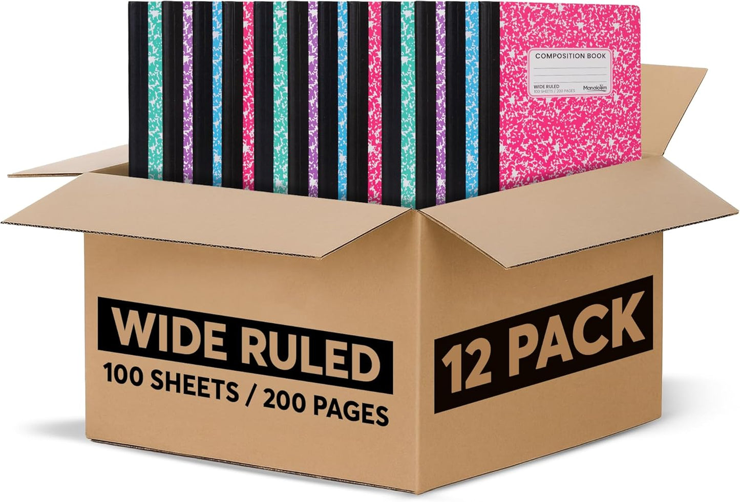 Manaloom Hardcover Wide Ruled Composition Notebook – Bright Colors, 100 Sheets, 200 Pages, 9.75 x 7.5 in – For School, Office, Note-Taking – 2 Pack