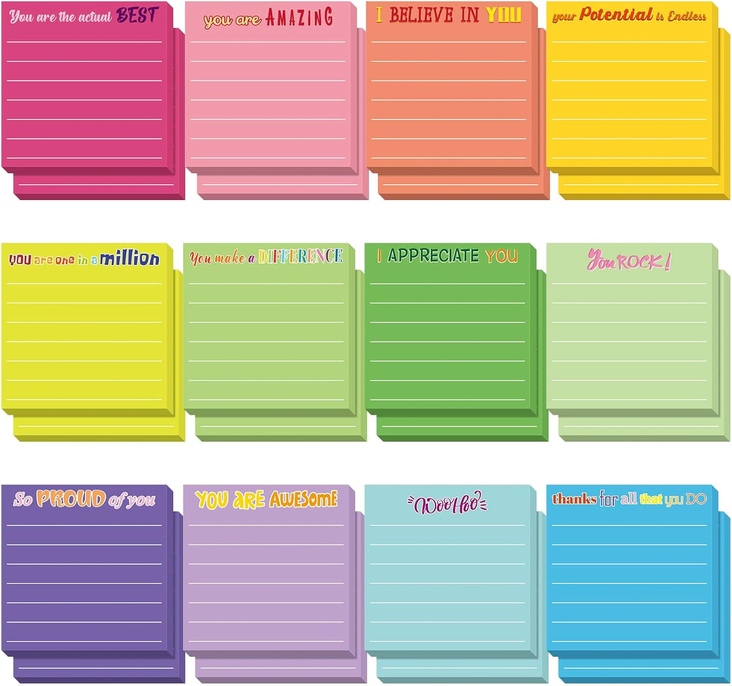 Yinder 48 Pcs Inspirational Sticky Notes Cute Motivational Sticky Notes Pad End of Year Employee Appreciation Gifts Bulk for Teacher Nurse Coworkers Office Supplies 3 x 3'' (Thank You,Dark Color)