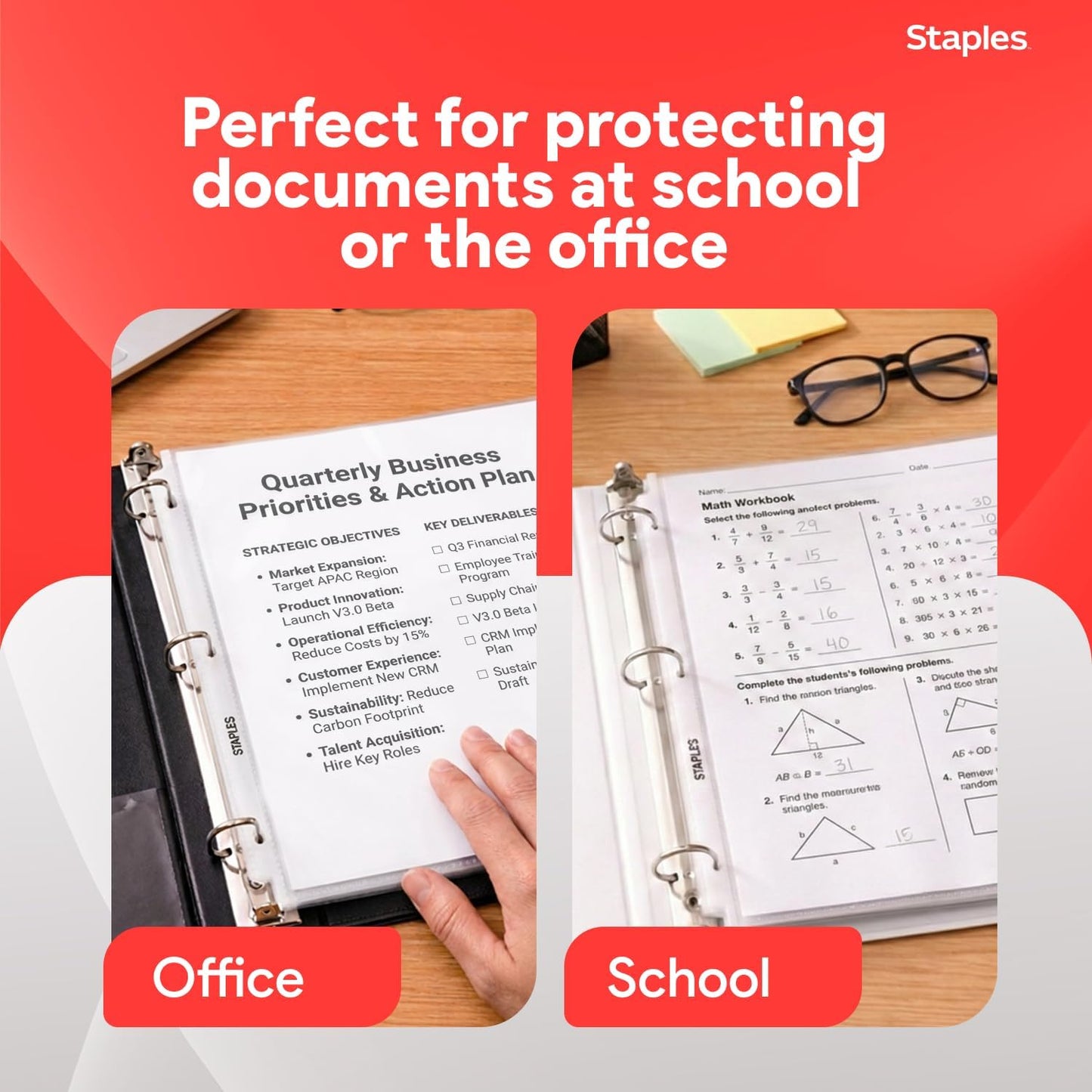 Staples Sheet Protectors, 8.5" x 11" – Top-Loading Clear Page Protectors, 2.4 Mil Standard Weight, 200-Pack