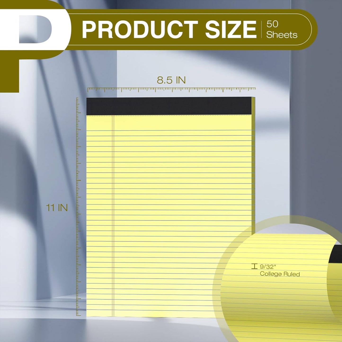 12 Pack Legal Pads 8.5 x 11 College Ruled 600 Sheets Note Pads 8.5 x 11 Inch Notepads Perforated Writing Pads 8.5 x 11 Pads of Paper Lined White Paper, 50 Sheets per Notepad for Home, Office, School