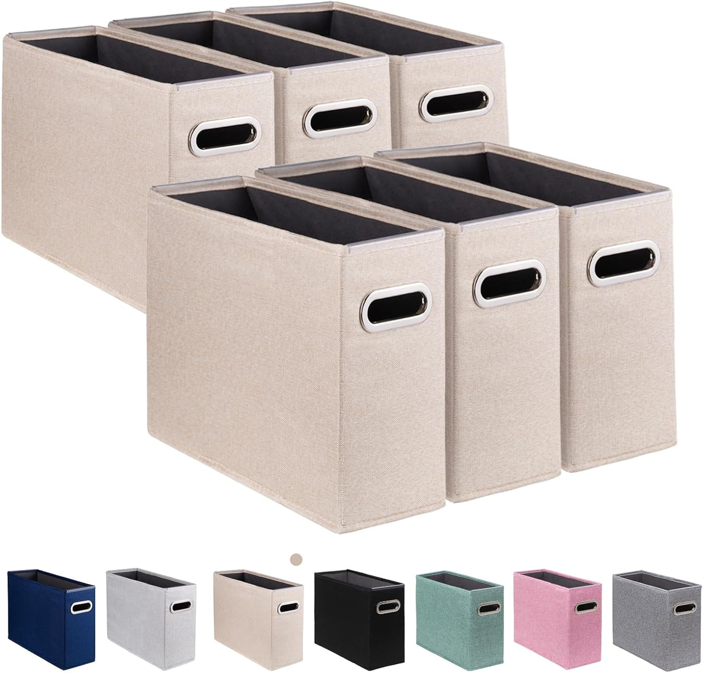 4 Pack Letter Size File Storage Box Collapsible, Fabric Hanging File Folders Organizer, Portable Office Document Holder with Metal Handle, Smooth PVC Rails, Beige