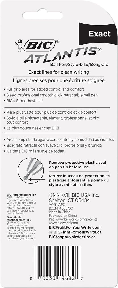 BIC Glide Exact Blue Retractable Ballpoint Pens, Fine Point (0.7mm), 12-Count Pack, Ultra Smooth Writing Blue Pens