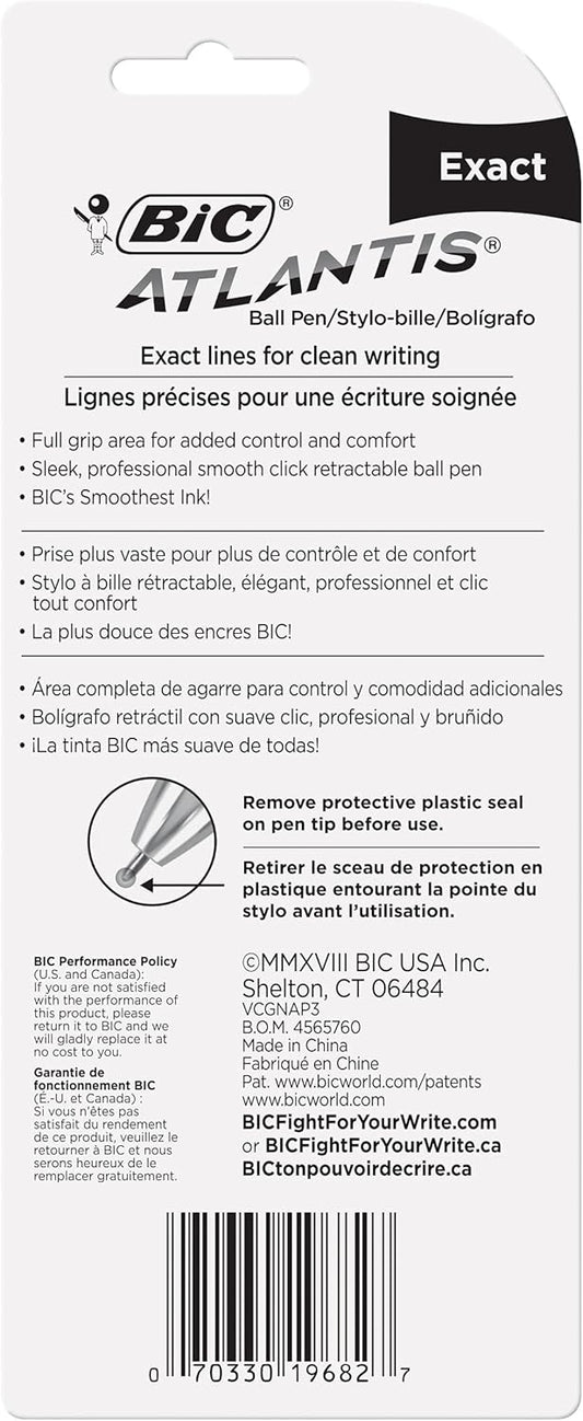 BIC Glide Exact Blue Retractable Ballpoint Pens, Fine Point (0.7mm), 12-Count Pack, Ultra Smooth Writing Blue Pens