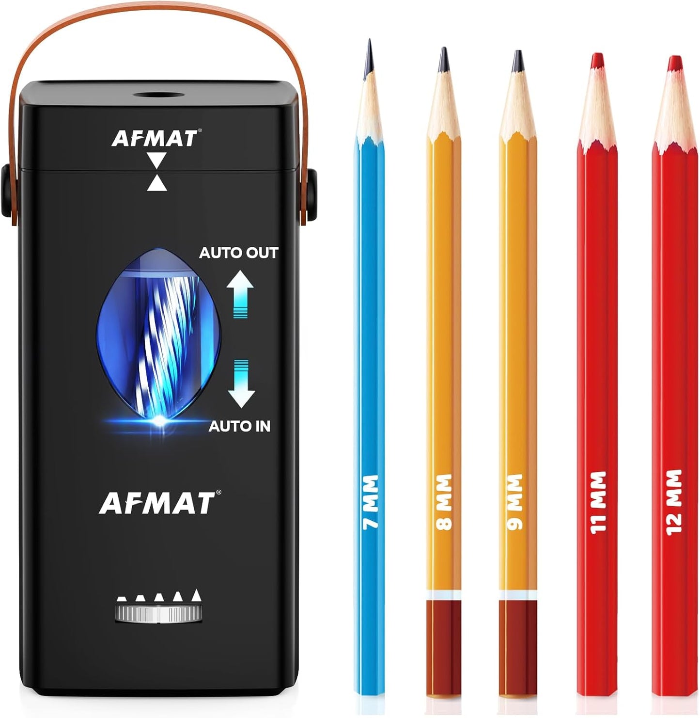 AFMAT Electric Pencil Sharpener, Rechargeable & Cordless, Fully Automatic Pencil Sharpener for Classroom, Auto in & Out, 5 Sharpness Modes, Heavy Duty Sharpeners for 6-12mm No.2/Jumbo Pencils PSC7