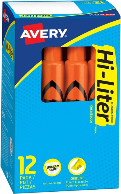 Avery 24050 Hi-Liter Desk Highlighter, Chisel Tip, Fluor. Orange, 12-Each/DZ