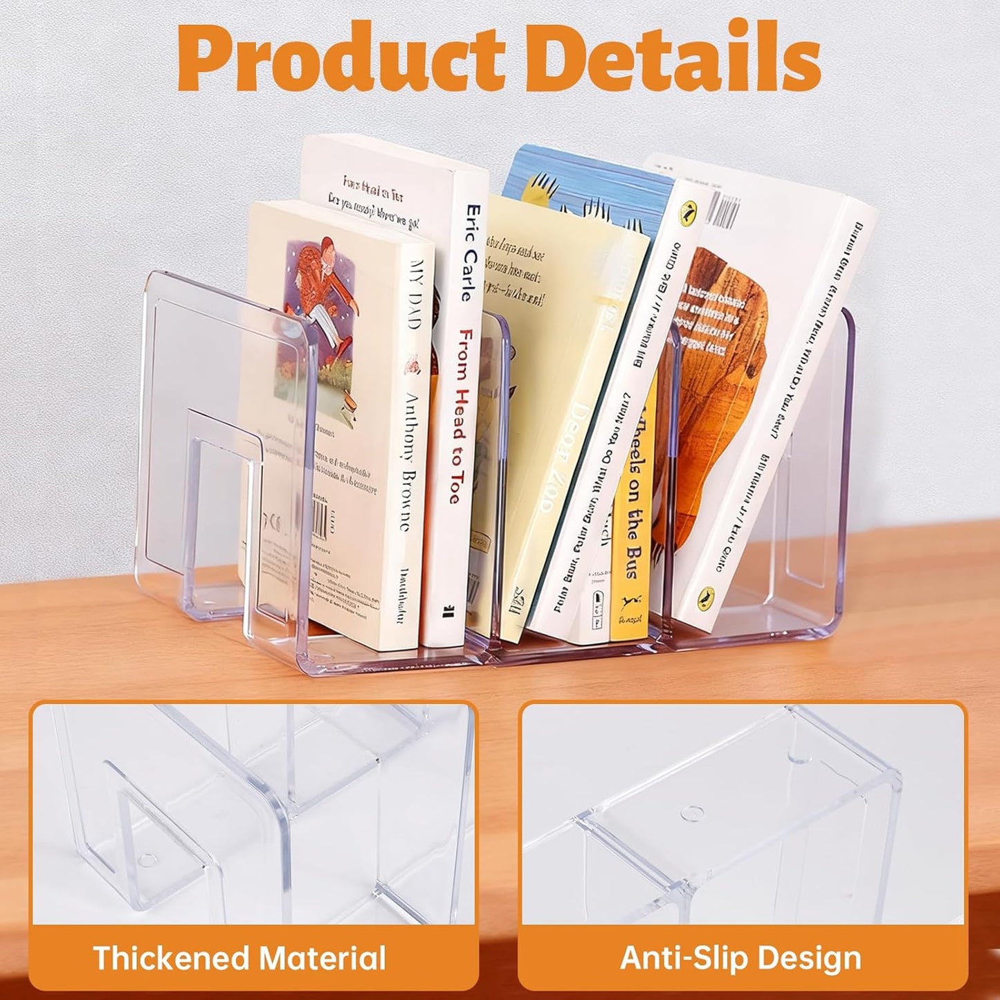 4 PCS Plastic Book Organizer, 3-Section Desktop File Sorter, Longer Thicker Divided Holders for Books, Envelopes, Notebooks, Bags, Handbags, Purses