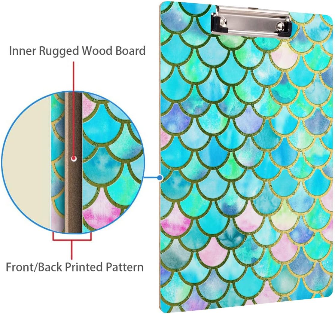 Britimes Clipboard Decorative Office School Hardboard Wood Nursing Clip Board and Pull for Standard A4 Letter Size Summer Mint Green Plant Tree 12.6" X 8.9"