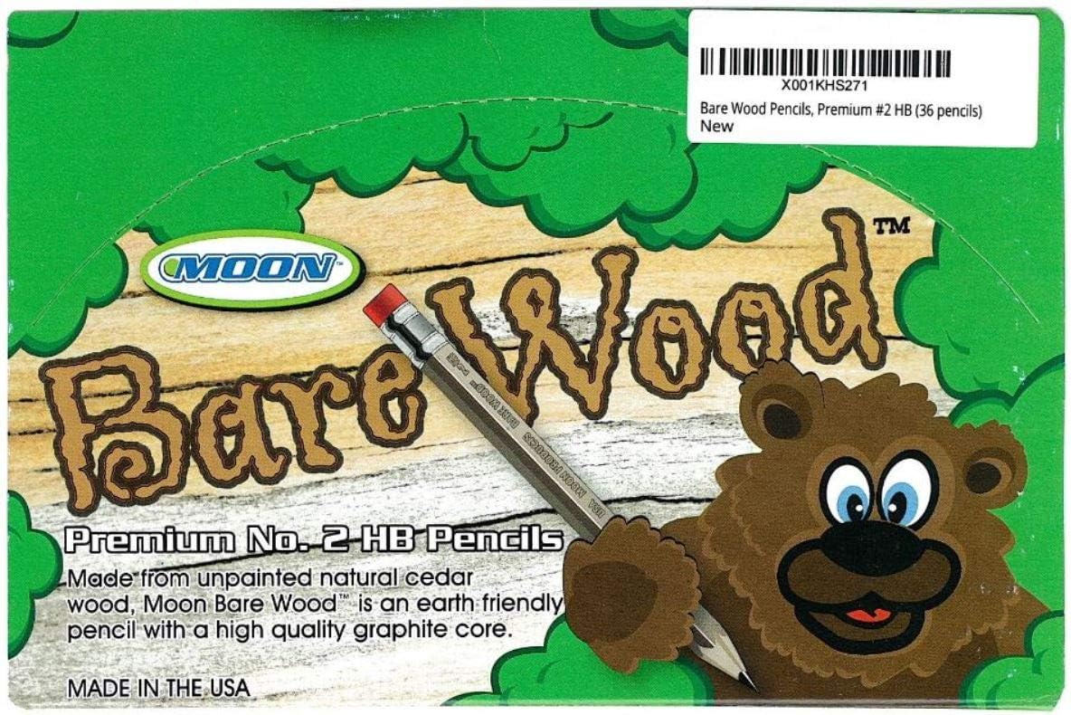 Moon Products Bare Wood Natural Premium Pencils Number 2 HB (36 pencils)