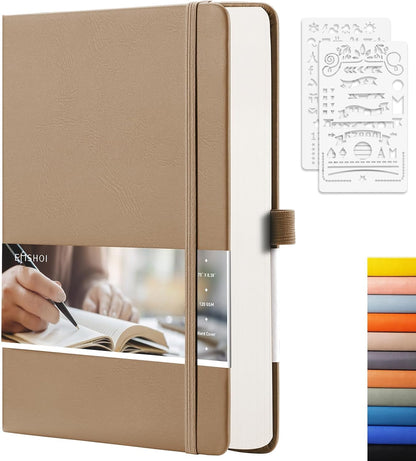 EMSHOI Graph Paper Notebook - 256 Pages A5 Graph Notebook/Journal, Hard Cover, 120gsm Thick Paper, Smooth PU Leather, Inner Pocket, 5.75'' × 8.38''-Black