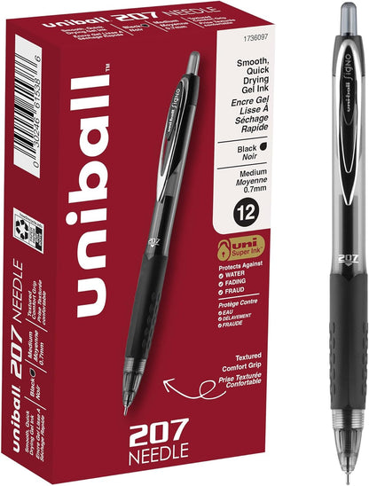 uniball 207 Plus+ Retractable Gel Pens, Medium Point (0.7mm), Black, 4 Pack