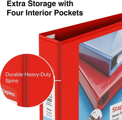 Staples Heavy-Duty 2-Inch D-Ring View Binder, Reinforced Spine, Holds Up to 450 Sheets, Gray, for Office & School