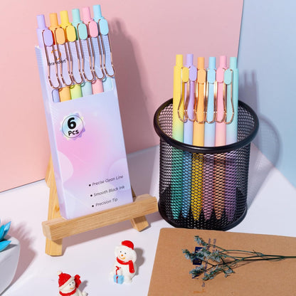 Drawdart Gel Pens, 6 Pcs Smooth Writing No Bleed & Smear, Black Ink Cute Fine Point (0.5mm), Retractable Aesthetic Journaling School Office Supplies for Women & Men