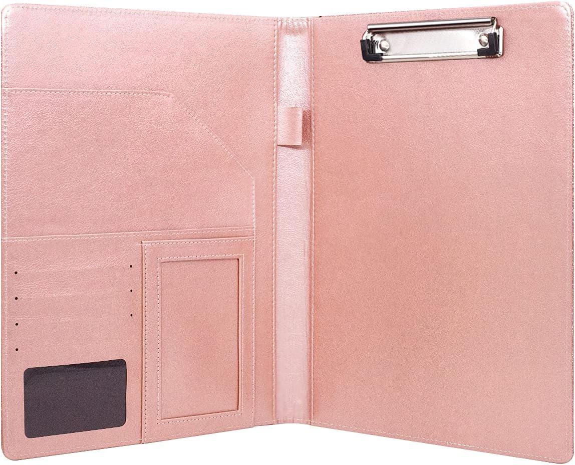 WAVEYU Resume Portfolio Folder, Padfolio Clipboard, Writing Portfolio Leather Clipboard with Cover for Legal Pad Holder Letter Size A4 for Business Conference Notepad Clip Boards, Purple