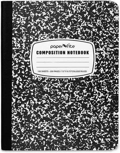 College Ruled Composition Notebook Black Marble | 100 Sheets | 9.75 x 7.5 Inches | Durable Sewn Binding for School & Office Use (12)