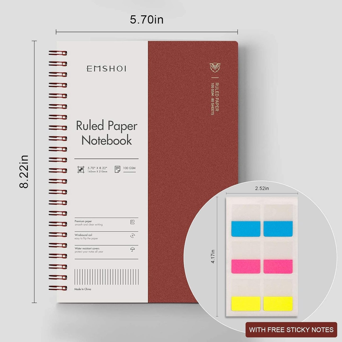 EMSHOI Dotted Journal Spiral Notebook 5.7" x 8.22" - 4 Pack 640 Pages 100gsm Thick Paper, A5 Dot Grid Notebook, Plastic Hardcover Dotted Notebook for Journaling Writing