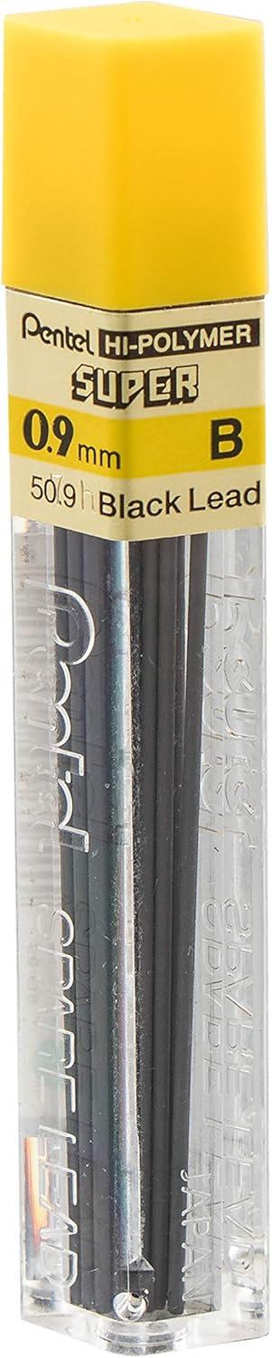 Pentel Super Hi-Polymer Lead Refill, (0.9mm) Thick, 2B, 180 Pieces of Lead, 12 Tubes of Lead (50-9-2B)