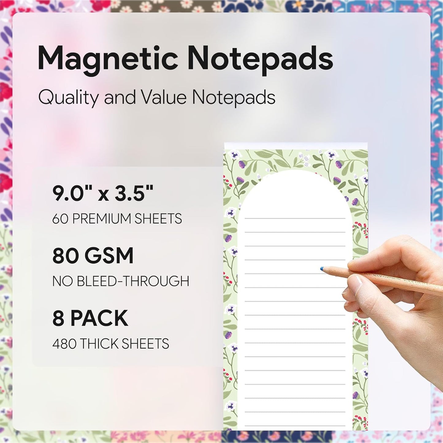 8 Magnetic Notepads – Notepads for Grocery List, Shopping List, To-Do List, Reminders -Strong Magnetic Back- Memo Notepad with Realistic Fruit Designs | 25 Sheets per Pad 7.5 x 3.5 inch (8 Pack)
