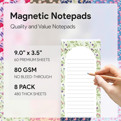 8 Magnetic Notepads – Notepads for Grocery List, Shopping List, To-Do List, Reminders -Strong Magnetic Back- Memo Notepad with Realistic Fruit Designs | 25 Sheets per Pad 7.5 x 3.5 inch (8 Pack)