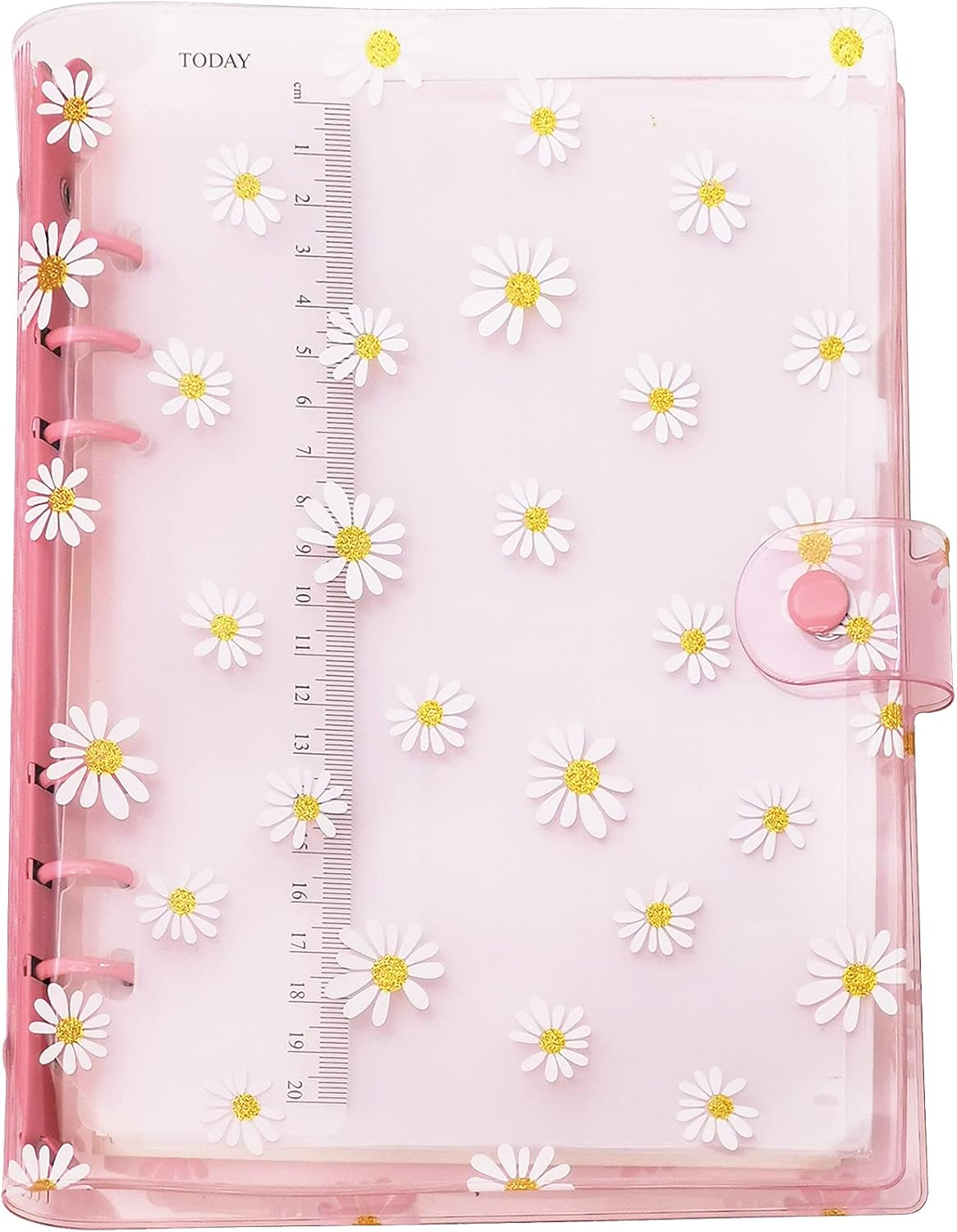A6 A5 6-Holes Colorful PVC Cover Round Ring View Binder with Snap Button Closure File Folder for Loose Leaf Sheet Protectors Notebook Refill (Pink Daisy, A5 Mini Set) - Colors A