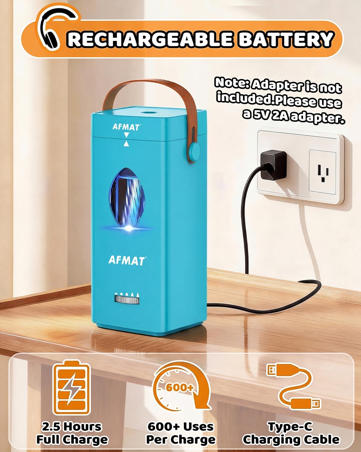 AFMAT Electric Pencil Sharpener, Rechargeable & Cordless, Fully Automatic Pencil Sharpener for Classroom, Auto in & Out, 5 Sharpness Modes, Heavy Duty Sharpeners for 6-12mm No.2/Jumbo Pencils PSC7