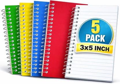 1InTheOffice Wirebound Spiral Memo Books, Memo Pads, 3" x 5", College Ruled, Small Notepad, Assorted, 75 Sheets/Pad, (5 Pack)