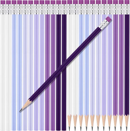 24 Pcs Round Pencils with Eraser 2 HB Cute Pencils Bulk for School Graphite Wood Color Unsharpened Pencil for Drawing Sketching Wedding School Teacher Supplies Student Reward