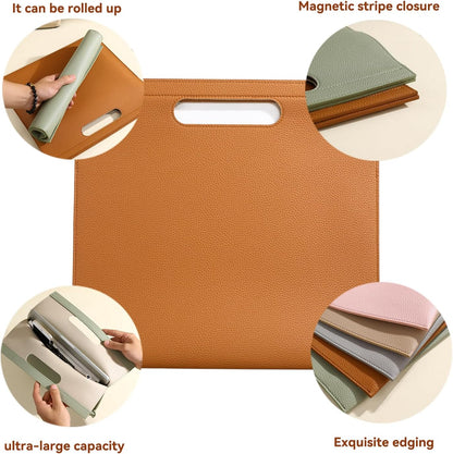 Premium PU Leather Waterproof File Folder & File Jackets & File Pockets Easy to Clean Document Organizer, Multi-Color Options, 13.34x12.56in, Ideal for Students & Professionals(Brown)