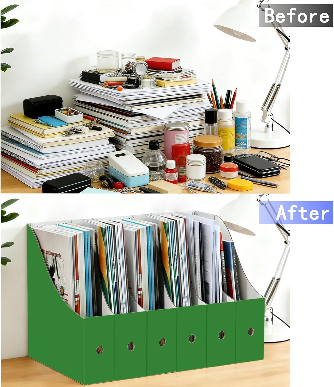 Limitliho 6 Pack Cardboard Magazine Holder for Desk, Book Bins for Classroom Library,Office,Home, 10.6" H x 10.2" L x 3.5" W in Magazine File Holder (Elegant color)