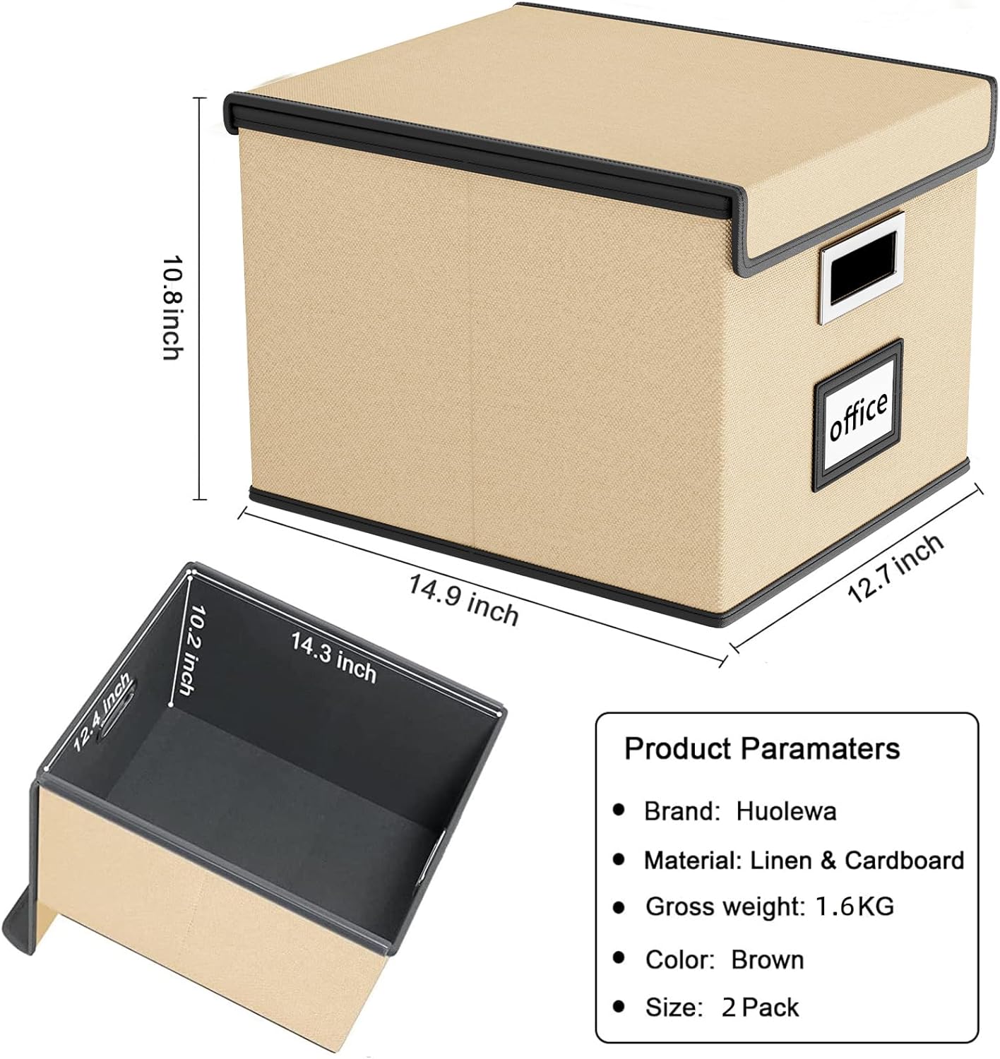 Huolewa Upgraded Portable File Organizer Box with Lid, Collapsible Linen Hanging Filing Storage Boxes with Plastic Slides, Decorative Home/Office Filing System Box for File and Folders Storage (Gray)