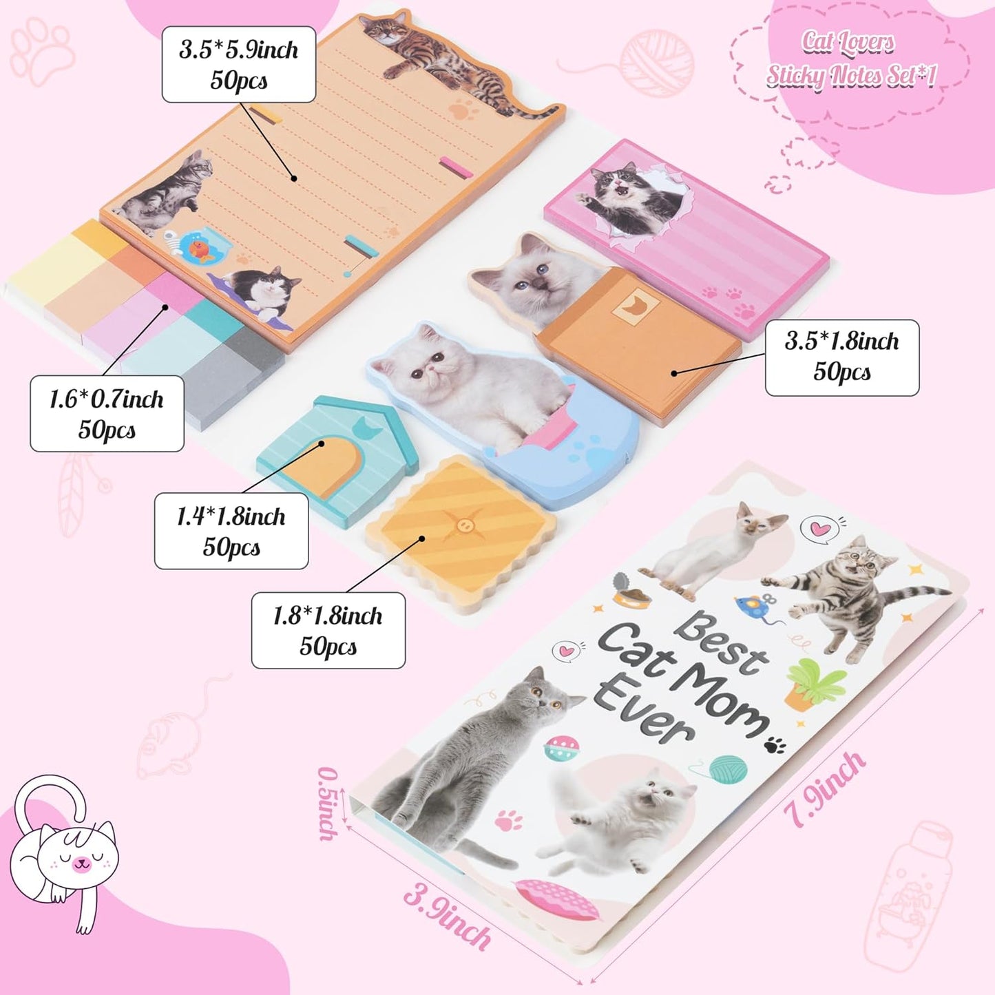 B1ykin Cute Sticky Notes Set - Stay Alive Skeleton Shaped Self-Stick Notes Pad, 550 Sheets Writing Memo Pages Sticky Notepad for Teacher Appreciation Gifts, School Office Supplies (Funny Skeleton) - Colors B