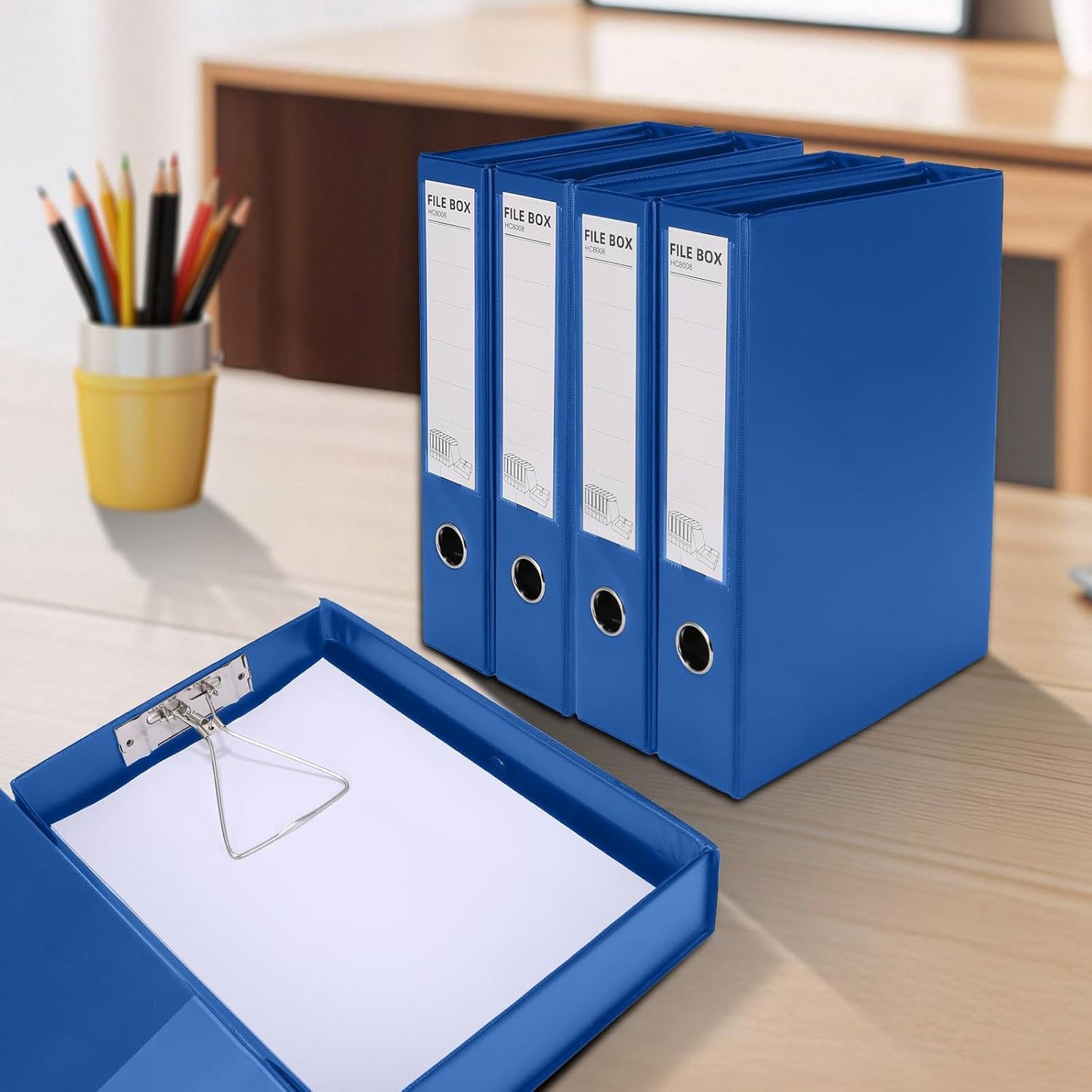 HUA JIE A4 Storage File Boxes Plastic Archives Cases, PVC File Folder Organizer Document Storage Filing Box for office,32.5×6.5×24 cm, Black(Pack of 6)