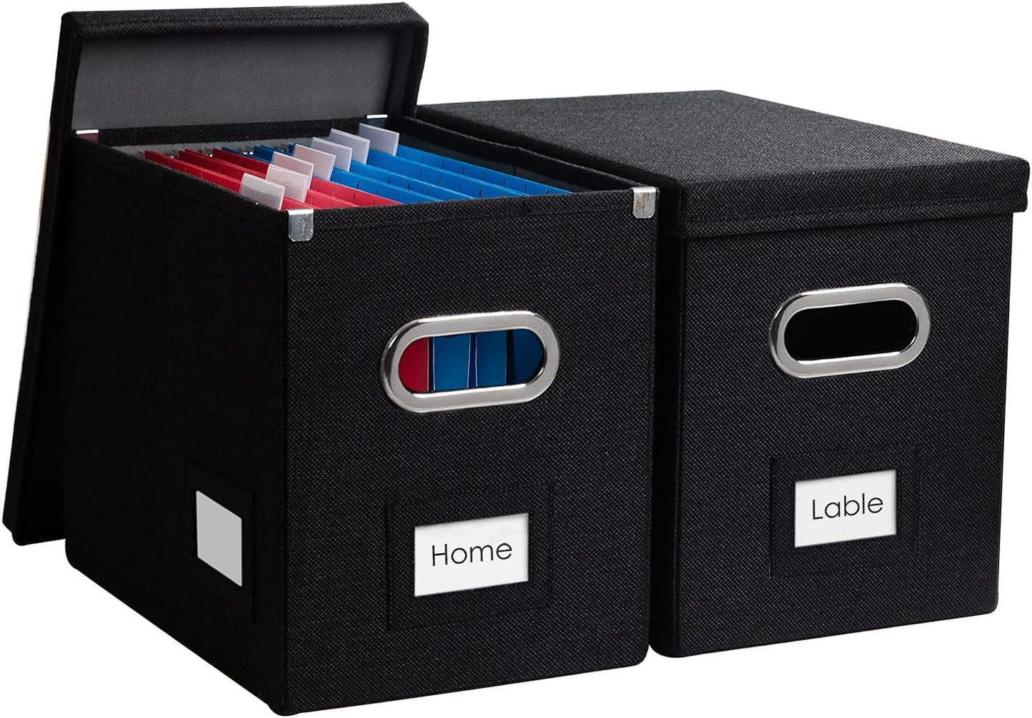 PRANDOM File Organizer Box - Collapsible Decorative Linen Filing Storage with Lids for Letter Size - Grey (14x9.3x10.8 inch)