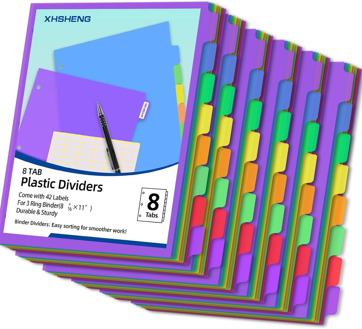 24PCS/3 Set 3-Ring Binder Dividers with Tabs,8 Tab Plastic File Dividers,Binder Separators with tabs for Office/School Supplies