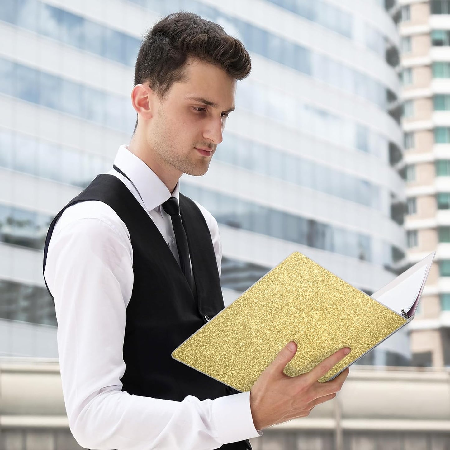 EYROZILL 3 Ring Binders 1 Inch Round Rings Binder Gold Binder Holds 8.5" x 11" Letter Size 300 Sheets, Waterproof, Gold