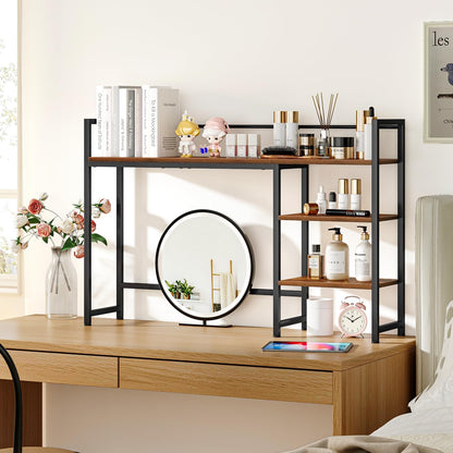 Snughome Desk Shelf, 38.6" Desktop Organizer Shelf, Desk Hutch for Computer Monitor, 4 Tier Desk Display Rack, Wood Desktop Bookshelf Storage Rack for Home Office Dorm, Rustic Brown | Desk Hutch, Computer Monitor, Desktop Display Rack, Home Office Dorm