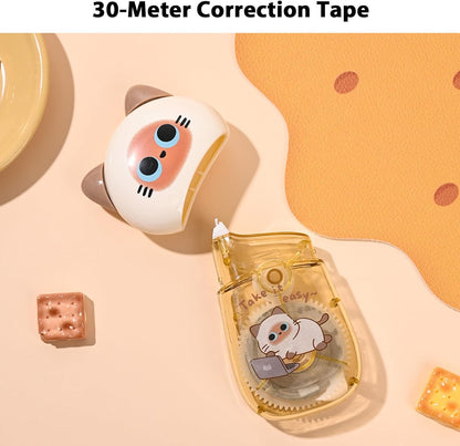 2Pcs Cute Cat White Correction Tape Kawaii Extra-Long Correction Tape – 98ft (30m) Each with Aesthetic Cute Cartoon Cat Applicator for Back To School Office Supplies