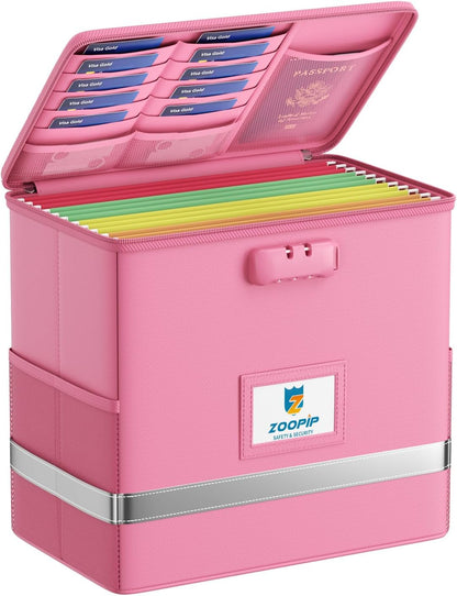 Fireproof File Box with Lock, Document Box Storage Organizer, Suitable for Hanging File Folders in Letter Size, Collapsible File Box, Reflective Strip for Fast Find (12.2"*6"*10.2, Black)