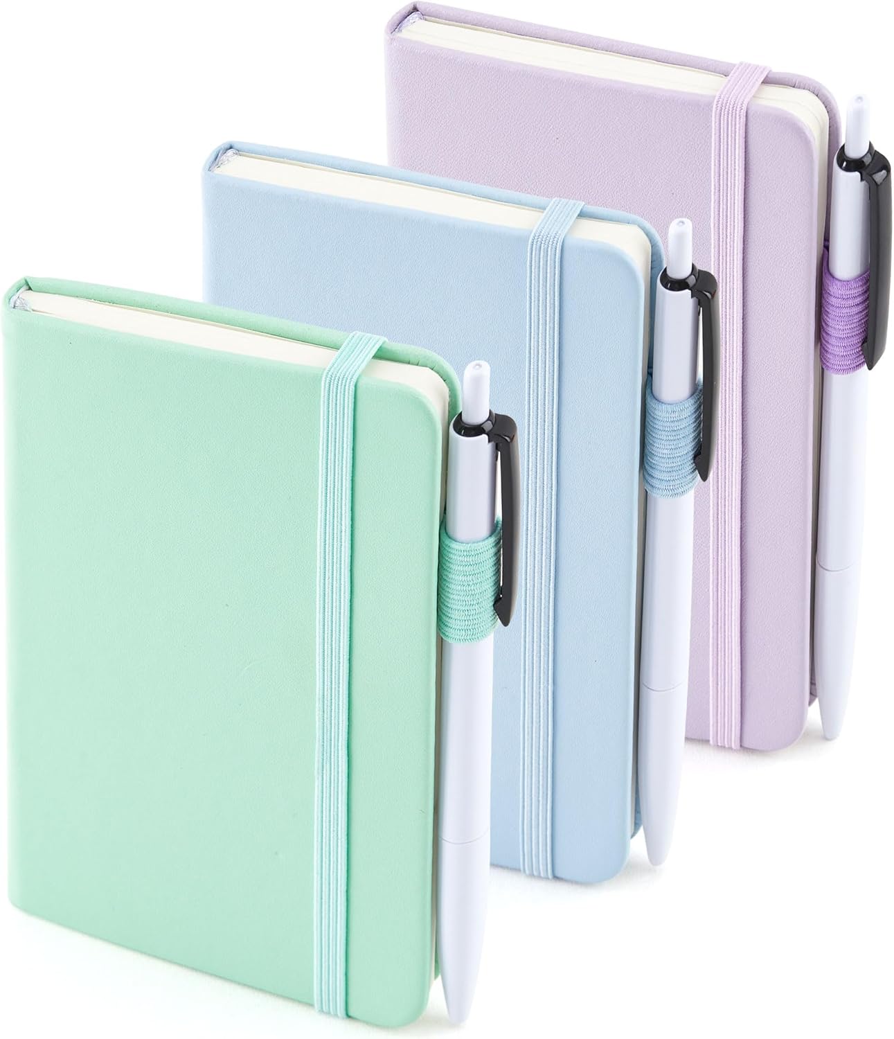 feela 3 Pack Pocket Notebook Journals with 3 Black Pens, A6 Mini Cute Small Journal Notebook Bulk Hardcover College Ruled Notepad with Pen Holder for Office School Supplies, 3.5”x 5.5”, Gray