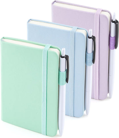 feela 3 Pack Pocket Notebook Journals with 3 Black Pens, A6 Mini Cute Small Journal Notebook Bulk Hardcover College Ruled Notepad with Pen Holder for Office School Supplies, 3.5”x 5.5”, Gray