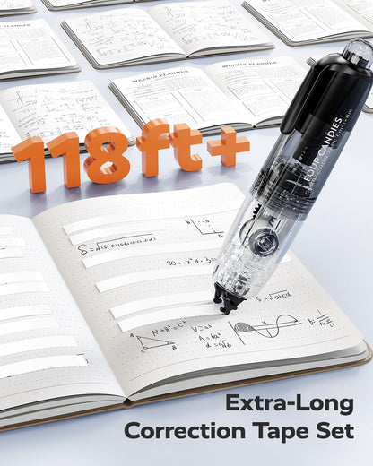 Four Candies Refillable Retractable White Correction Tape, 2PCS White Cute Smooth Push Pull Out Tape with 4 Extra Refills, Aesthetic Pen Shaped Applicator for School Office Supplies (Pink Apricot)