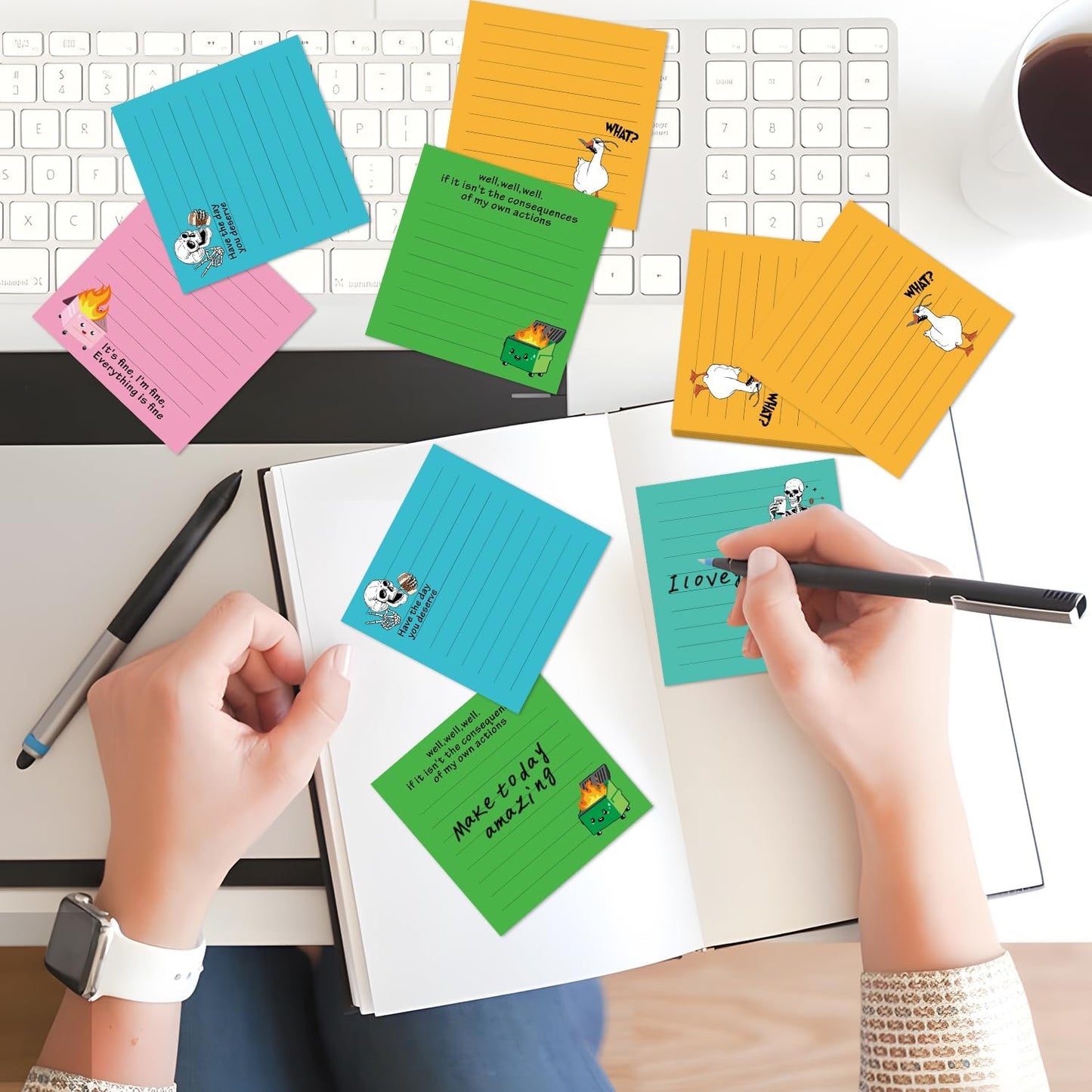 Inspirational Sticky Notes Gifts - 9 Pack Funny Positive Quotes Notepads 3x3 Inches, Fun Motivational Self-Adhesive Memo Pads Office Study Supplies for Friends Coworkers (450 Sheets)