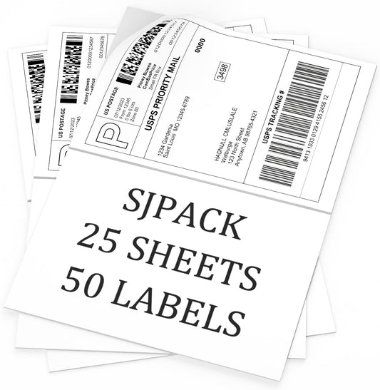 SJPACK 1000 Half Sheet Self Adhesive Shipping Labels, 8.5" x 5.5" Address Labels for Laser & Inkjet Printers(1000 labels-500 Sheet)