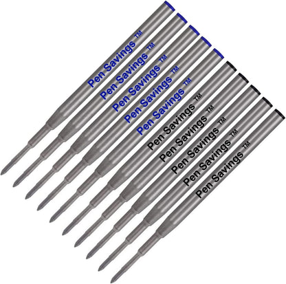 10 Pack, Pen Savings Ballpoint Pen Refills Compatible with Montblanc Twist Style Ballpoint Pens, Medium Point (Bulk Packed) (Blue)