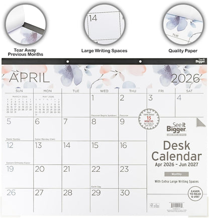 2026-2027 PlanAhead See It Bigger 22" x 17" Academic Monthly Desk Pad Calendar, Floral